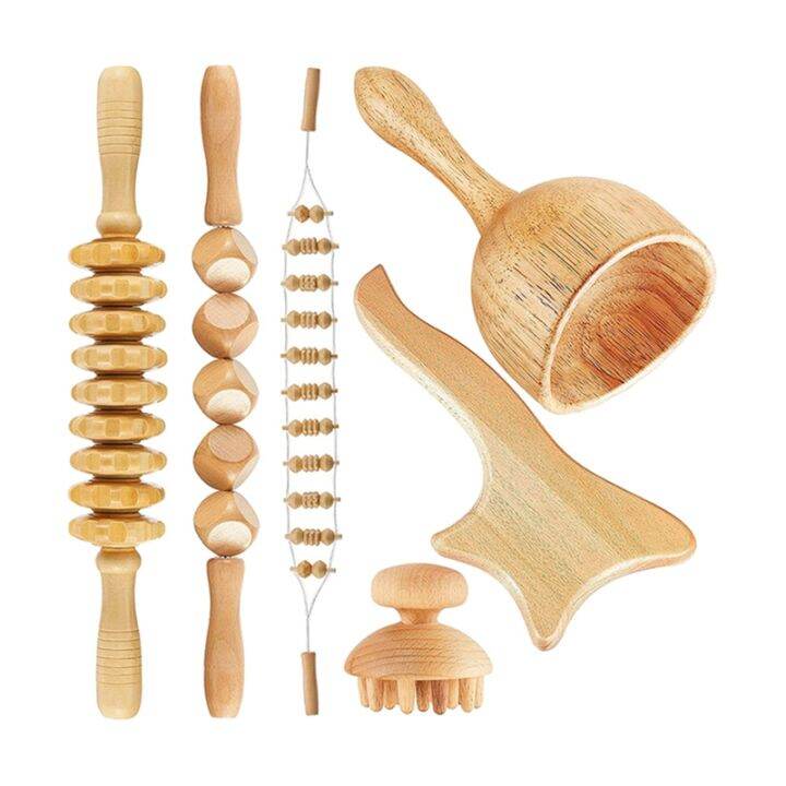 6Pcs/Set Wood Therapy Massage Tools for Body Shaping,Fascia Lymphatic