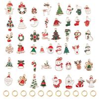 Christmas Theme Alloy Enamel Pendants Cadmium Free &amp; Lead Free Mixed Shapes Light Gold Mixed Color 13.5-25.5x7.5-18.5x1-5mm hole: 2mm 50pcs/bag