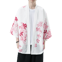 เสื้อเชิ้ตผู้ชายพิมพ์ลายชิโนเซรี่เครน,เสื้อเสื้อคาร์ดิแกน Kimono ดอกบัวทรงหลวมแฟชั่นฤดูร้อน2023