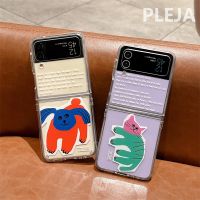 เคสโทรศัพท์แฟชั่นสติกเกอร์รูปแมวน่ารักสำหรับ Samsung Galaxy Z Flip 4 3 Z Flip3 Flip4 5G เคสแข็งกันแรงกระแทกลายการ์ตูนใส