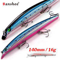 Banshee เหยื่อตกปลาปลอม140mm16g Jerkbait,เหยื่อแข็ง Wobbler หล่อยาวสีดำทำจากปลาน้ำเค็มอุปกรณ์ตกปลาที่แข็งแรง