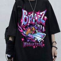 T เสื้อ Bratz เสื้อยืด Besar Wanita Atasan Harajuku Y2k Estetika Streetwear Pria Kaus Lengan Pendek Katun 100% Kasual Hitam