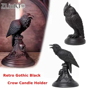  Halloween Gothic Candle Holder Owl Black Resin