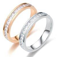 Rose Gold Color Luxury Full Zirconia Crystal Rings for Woman Man Wedding 316 L Stainless Steel Jewelry Prevent Allergy