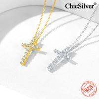 สร้อยคอกางเขน925เงินสเตอร์ลิง ChicSilver สำหรับผู้หญิงจี้กางเขนขนาดเล็กพร้อมสร้อยคอเพทายลูกบาศก์สำหรับสาวๆเครื่องประดับง่ายๆในชีวิตประจำวัน