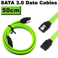 สาย SATA 3.0 แบบ สายถัก Nylon สีเขียว ยาว 50cm SATA 3.0 Data Cables 6Gb/s SSD HDD Hard Disk Cord with Nylon Sleeved