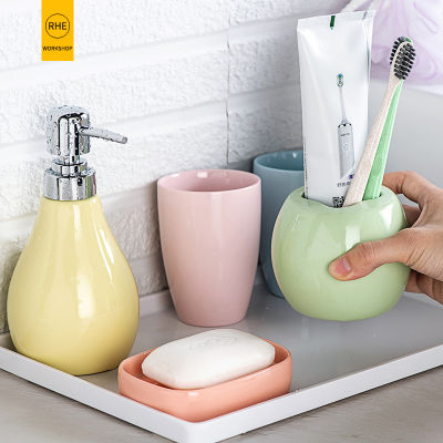 4ps5ps Ceramic Bathroom Accessory Set Nordic Washing Tools Bottle Mouthwash Cup Soap Toothbrush Holder Household Articles