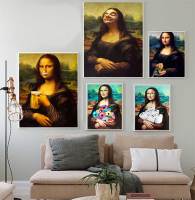 Mona Lisa Wall Art ผ้าใบพิมพ์ตลกเบียร์ภาพวาด Modular รูปภาพสำหรับห้องนั่งเล่น Modern Home Decor