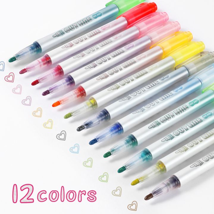 12pcs-color-double-line-contour-pens-contour-metal-marker-double-line-pens-magic-contour-marker-pens-for-art-painting-writin