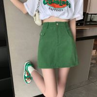 DAYIFUN Green Skirts Women Spring Summer High-waisted Skinny Wrap Hip A-line Mini Skirt 2023 New Patchwork Short Denim Dresses