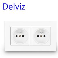 Delviz 16A French Power Socket Wall Electric / Rectangular socket / Plug Retardant PC panel EU standard Power Double Outlet