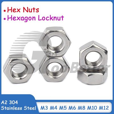 A2 304 Stainless Steel Hex Nuts M3(3mm) M4(4mm) M5(5mm) M6(6mm) M8(8mm) M10(10mm) M12(12mm) Hexagon Locknut Nails  Screws Fasteners