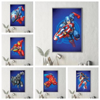 ┋▲✧ Marvel Avengers Super Hero การ์ตูนโปสเตอร์ภาพวาด Spiderman Transforming Robot Wall Art ภาพห้องนั่งเล่นตกแต่งบ้าน