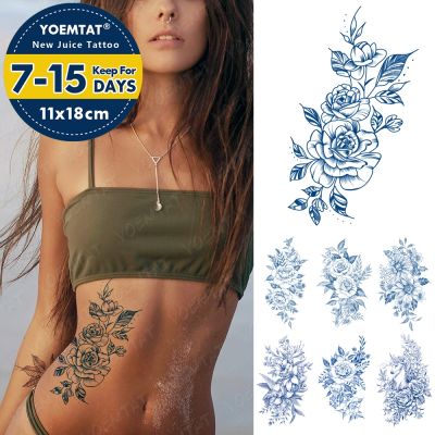 【YF】 Line Flowers Semi-Permanent Waterproof Temporary Tattoo Sticker Peony Rose Flower Herbal Lasting Ink Tattoos Body Art Fake Tatto