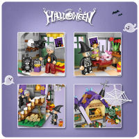 creative Halloween Trick or treat city street view mini block Haunted House assembly build brick figures streetscape toys