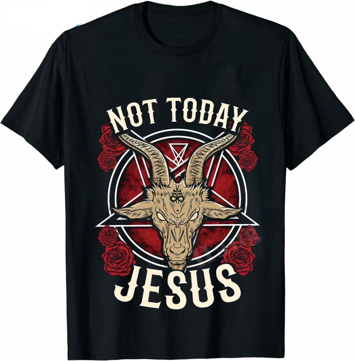 เสื้อยืดกอธิค-baphomet-แพะกุหลาบ-kawaii-ไม่ใช่วันนี้-jesus