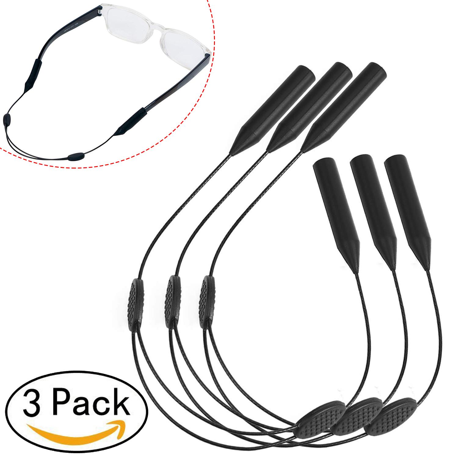 4 Pack Universal Fit Sports Sunglasses Retainer Black MoKo Adjustable Eyewear Retainer, Women Unisex Sunglass Strap Safety Glasses Holder with Large Round-Head for Men 
