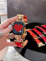 Tahun Baru Merah Edisi Terbatas Pita Kulit untuk Apple Watch Band 41MM 40Mm 38Mm Wanita Desain Emas Tali untuk Iwatch Seri 8 7 SE 6