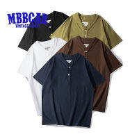 MBBCAR เสื้อใส่ทำงานแบรนด์เนมสำหรับผู้ชายและสุภาพบุรุษน้ำหนักพื้นฐานเสื้อยืดเสื้อแขนสั้นมีปกเบสบอล230ก. เสื้อคอปกรูปตัววีเสื้อโปโลเฮนรี่บอย