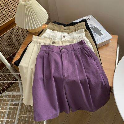 Retro Casual Cargo Shorts Womens Summer Korean Style Loose Slimming High Waist A- Line Wide Leg Culottes Cropped Pants