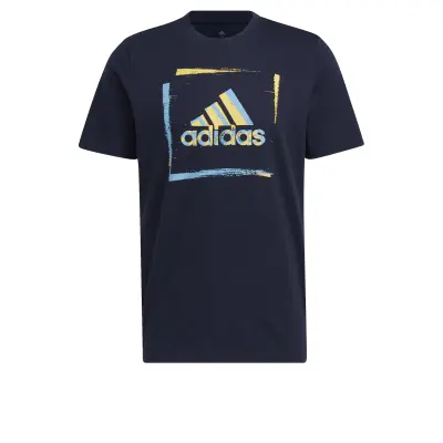 adidas ไลฟ์สไตล์ เสื้อยืดพิมพ์ลายแขนสั้น Two-Tone Stencil ผู้ชาย สีน้ำเงิน HS2520