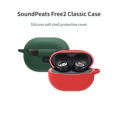 For SoundPeats Free2 Classic Case Solid color silicone soft case SoundPeats Free2 Classic shockproof case cover with hook Wireless Earbud Cases
