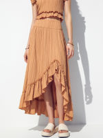 Cider Middle Waist Solid Ruffle Maxi Skirt