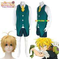 Meliodas ชุดคอสเพลย์อนิเมะบาปอันร้ายแรงเจ็ดประการ,ชุดเสื้อกั๊กเสื้อเชิ้ตสีเขียวกางเกงวิกชุดงานรื่นเริงฮาโลวีน