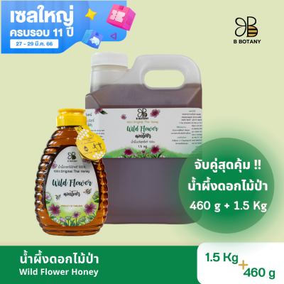 น้ำผึ้งดอกไม้ป่า 460 g + น้ำผึ้งแกลลอน 1.5 kg ตรา B BOTANY แบบเติม น้ำผึ้งเดือน 5 บริสุทธิ์ น้ำผึ้งแท้ 100% ขวดบีบ