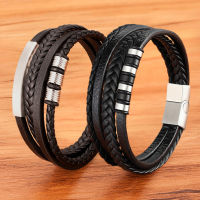 Hot Sale Multilayer ided Wrap Leather celets For Men Stainless Steel Charm Magnetic Clasp Rock Handmade Bangles Male Gift