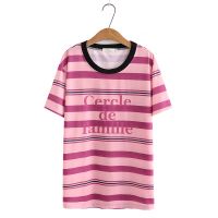 【มีไซส์ใหญ่】Plus Size Womens XL-4XL Short Sleeve Summer T-shirts Oversized Striped Female Tops Large Size Letter Printed Tee