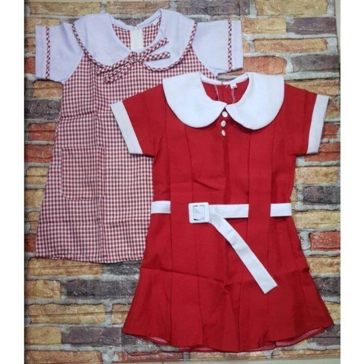 Daycare dress school uniform (checkered plain Red with white belt) Lazada PH