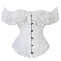 Sexy Womens Lace up Corset Top Goth Black Sexy Bustier Corsets White Lace Wedding Clothing Korset Off Shoulder Corset Top S-2XL