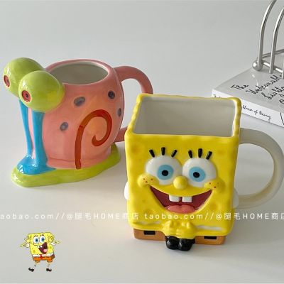 Creative Three-dimensional SpongeBob SquarePants Ceramic Mug Large Capacity Cute Anime Water Cup Couple Cup Birthday Gift 【Boutique】◘∏✖
