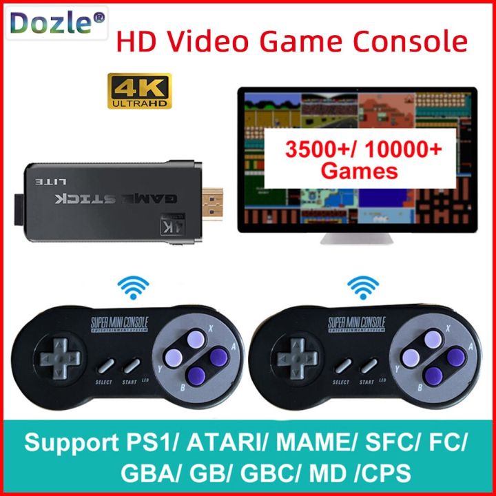 Video Game Stick Lite 4K Console 64G Built-in 10000 Games Retro handheld  Game Console Wireless Controller For PS1/GBA