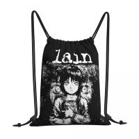 Tas serut motif Anime seri hitam ransel penyimpanan Pria Wanita tas perjalanan Remaja tas saku multifungsi