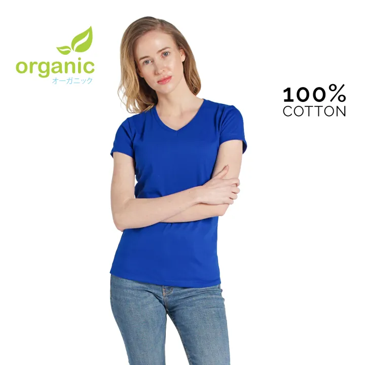 Organic Ladies 100% Cotton Vneck Tshirt Royal Blue t shirt for women  comfortable Casual Wear
