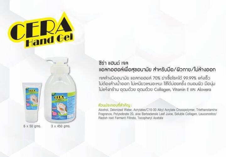 cera-hand-gel-450-g-ซีร่า-แฮนด์-เจล-แอลกอฮอล์เพื่อสุขภาพ-สำหรับมือ-ผิวกาย-ไม่ล้างออก-เจลล้างมืออนามัย-แอลกอฮอล์-70-ฆ่าเชื้อโรคได้-99-99-แห้งเร็ว