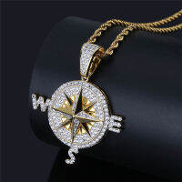 Hip Hop Jewelry Compass Shape Pendant Necklace With Gold Chain For Men New Arrival Cubic Zirconia Necklace