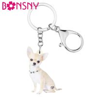 【YF】 Bonsny Acrylic Cute Chihuahua Dog Keychains Keyring Original Pet Animal Key Chain Jewelry For Women Kids Gift Bag Purse Charms