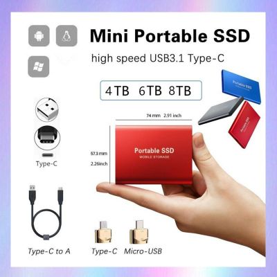 สินค้ามีพร้อมส่ง!ราคาต่ำสุดออนไลน์! 4TB/6TB/8TB Mobile Hard Disk Type C USB3.1 Portable SSD Solid State Drive