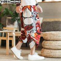 Hot sell 2023 Summer Harajuku Length Casual Mens Pants Wide Leg Cotton Linen Printing Baggy Pants Fashion Mens Clothing ropa hombre