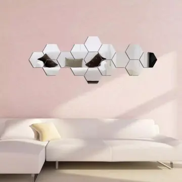 12PCS/Set Hexagon Acrylic Mirror Wall Stickers Decals Self Adhesive Home  Decor