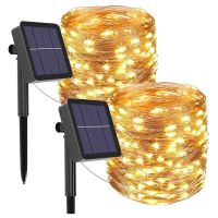 LED Solar Fairy Lights Outdoor Solar Fairy Lights,12M 120LED Copper Wire Fairy Lights, Waterproof 2 Pack