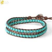 CSJA Green Turquoises Beaded Bracelet Man Bohemian Bracelets for Women Braided Handmade Jewelry Multilayer Wrap 2 Strands S625 Belts