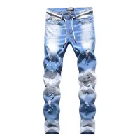 Mark Belt Size 28-42 Trendy AMIRI Cotton Spring Ripped Jeans Light Blue Knee Hole High Elastic Slim Pants Men