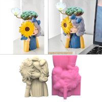 R3MC Girl Plaster Flower Pot Silicone Mold Succulent Planter Mold Pen Holder Mold