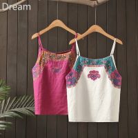 Cotton and linen Chinese style camisole womens summer new retro ethnic style embroidery literary interior base shirt V729