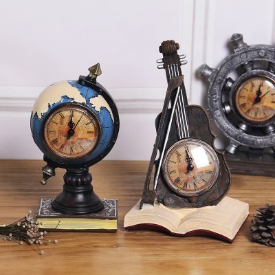 Retro Violin Rudder Globe Phone Saxophon Phonograph Resin Statue Ornaments Musical Clock Model Home Office Shop Crafts Decors