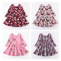 Girlymax Valentines Day Baby Girls Kids Clothing Milk Silk Love Heart Shape Twirl Dress Knee Length Long Sleeve